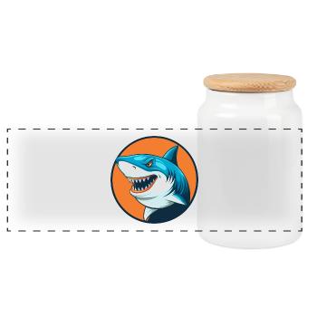requin mignon kawaii dessin animé clipart animal de compagnie logo - Boîte à biscuits avec couvercle en bois - blanc - Devant