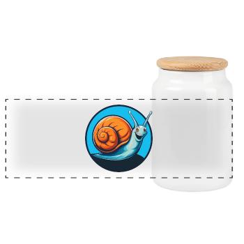 Snail Cute Kawaii Cartoon Clipart Animal Pet Logo - Panoramic Cookie Jar with Wooden Lid - white - Front