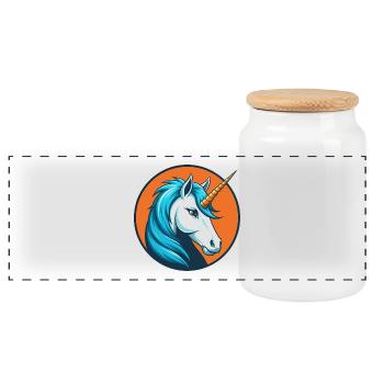 Einhorn Niedlich Lustig Kawaii Cartoon Tier Haustier Logo - Panorama Keksdose mit Holzdeckel - Weiß - Vorne