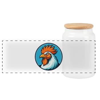 Rooster Cute Funny Kawaii Cartoon Animal Pet Logo - Panoramic Cookie Jar with Wooden Lid - white - Front