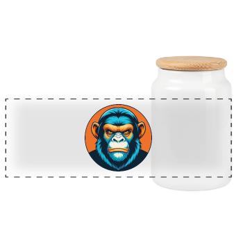 Monkey Cute Kawaii Cartoon Clipart Animal Pet Logo - Panoramic Cookie Jar with Wooden Lid - white - Front