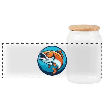 saumon mignon kawaii dessin animé clipart animal animal logo - Boîte à biscuits avec couvercle en bois - blanc - Devant