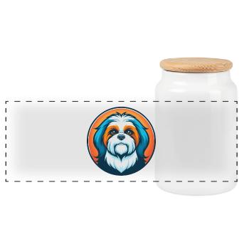 Shih Tzu chien mignon Kawaii dessin animé animal animal logo - Boîte à biscuits avec couvercle en bois - blanc - Devant