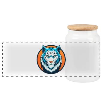Schneeleopard Niedliches Kawaii Cartoon Tier Haustier Logo - Panorama Keksdose mit Holzdeckel - Weiß - Vorne