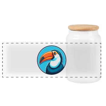 Toucan Cute Kawaii Cartoon Clipart Animal Pet Logo - Panoramic Cookie Jar with Wooden Lid - white - Front