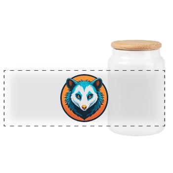 Possum Cute Kawaii Cartoon Clipart Animal Pet Logo - Panoramic Cookie Jar with Wooden Lid - white - Front