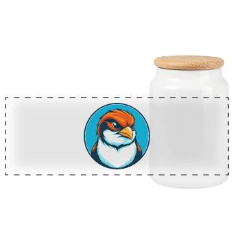 Sparrow süße lustige Kawaii Cartoon Tier Haustier Logo - Panorama Keksdose mit Holzdeckel - Weiß - Vorne