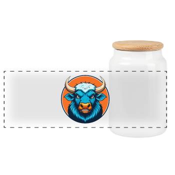 Yak Niedliche Kawaii Cartoon Clipart Tier Haustier Logo - Panorama Keksdose mit Holzdeckel - Weiß - Vorne