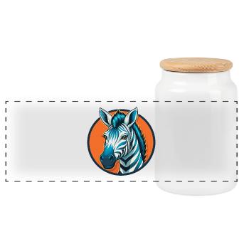 Zebra Cute Kawaii Cartoon Clipart Animal Pet Logo - Panoramic Cookie Jar with Wooden Lid - white - Front