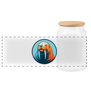 Walross niedliche Kawaii Cartoon Clipart Tier Haustier Logo - Panorama Keksdose mit Holzdeckel - Weiß - Vorne