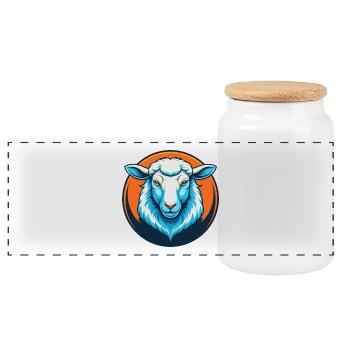 Sheep Cute Kawaii Cartoon Clipart Animal Pet Logo - Panoramic Cookie Jar with Wooden Lid - white - Front