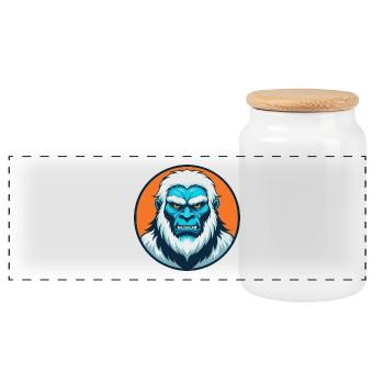 Yeti Cute Kawaii Cartoon Clipart Animal Pet Logo - Panoramic Cookie Jar with Wooden Lid - white - Front