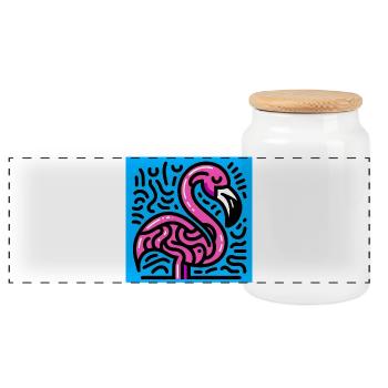 Flamingo - Panorama Keksdose mit Holzdeckel - Weiß - Vorne