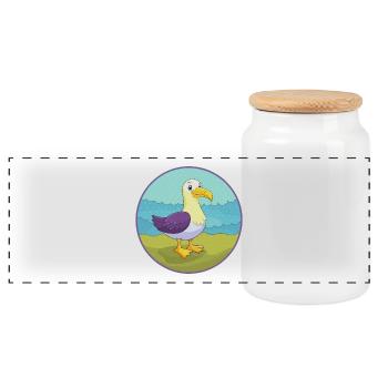 Albatross Cute Kawaii Cartoon Clipart Animal Pet - Panoramic Cookie Jar with Wooden Lid - white - Front