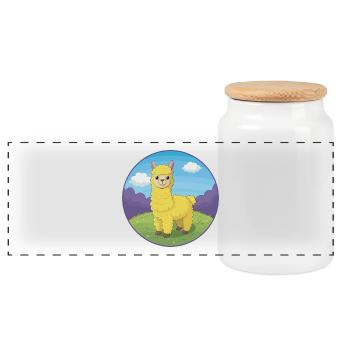 Alpaga mignon Kawaii dessin animé Clipart Animal de compagnie - Boîte à biscuits avec couvercle en bois - blanc - Devant