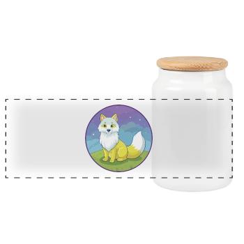 Arctic Fox Cute Kawaii Cartoon Clipart Animal Pet - Panoramic Cookie Jar with Wooden Lid - white - Front
