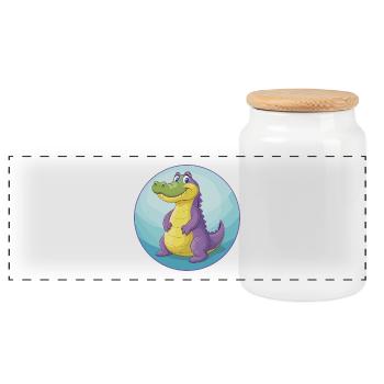 Alligator Niedliche Kawaii Cartoon Clipart Tier Haustier - Panorama Keksdose mit Holzdeckel - Weiß - Vorne
