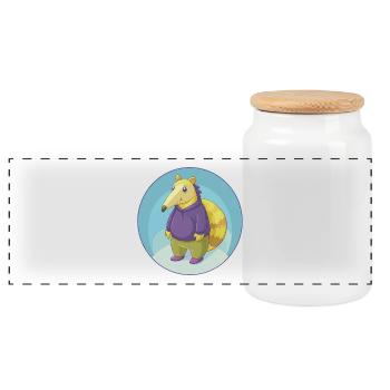 Anteater Cute Kawaii Cartoon Clipart Animal Pet - Panoramic Cookie Jar with Wooden Lid - white - Front