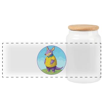 Armadillo Cute Kawaii Cartoon Clipart Animal Pet - Panoramic Cookie Jar with Wooden Lid - white - Front