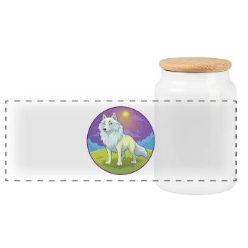 Arktischer Wolf Niedlich Kawaii Cartoon Clipart Tier Haustier - Panorama Keksdose mit Holzdeckel - Weiß - Vorne