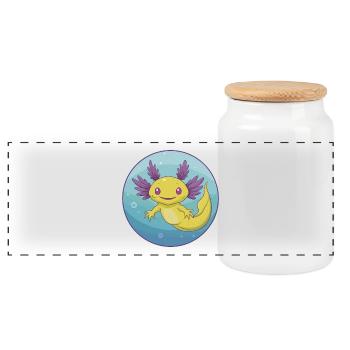 Axolotl Niedliche Kawaii Cartoon Clipart Tier Haustier - Panorama Keksdose mit Holzdeckel - Weiß - Vorne