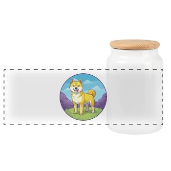 Akita Dog Cute Kawaii Cartoon Clipart Animal Pet - Panoramic Cookie Jar with Wooden Lid - white - Front