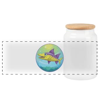 Barracuda mignon Kawaii dessin animé Clipart Animal de compagnie - Boîte à biscuits avec couvercle en bois - blanc - Devant