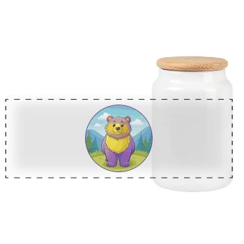 ours mignon kawaii dessin animé clipart animal de compagnie - Boîte à biscuits avec couvercle en bois - blanc - Devant