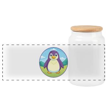 Pinguin Niedlich Kawaii Cartoon Clipart Tier Haustier - Panorama Keksdose mit Holzdeckel - Weiß - Vorne