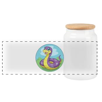 Anaconda Cute Kawaii Cartoon Clipart Animal Pet - Panoramic Cookie Jar with Wooden Lid - white - Front