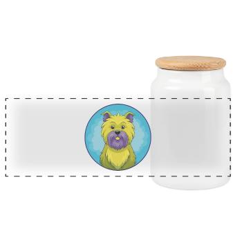 Affenpinscher chien mignon Kawaii dessin animé animal de compagnie - Boîte à biscuits avec couvercle en bois - blanc - Devant