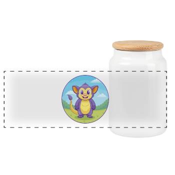 Aye Aye Niedliche Kawaii Cartoon Clipart Tier Haustier - Panorama Keksdose mit Holzdeckel - Weiß - Vorne