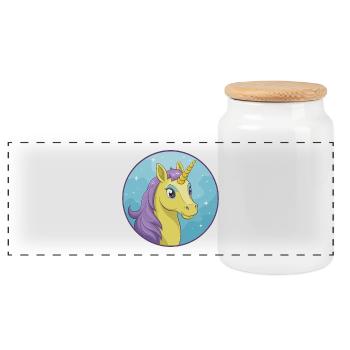 Einhorn Niedlich Kawaii Cartoon Clipart Tier Haustier - Panorama Keksdose mit Holzdeckel - Weiß - Vorne
