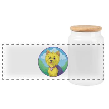Yorkshire Terrier Dog Cute Kawaii Cartoon Animal - Panoramic Cookie Jar with Wooden Lid - white - Front