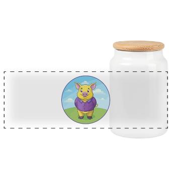 Pig Cute Kawaii Cartoon Clipart Animal Pet - Panoramic Cookie Jar with Wooden Lid - white - Front