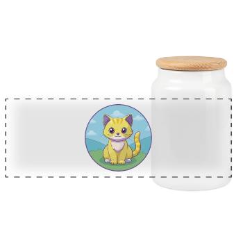 Kitten Cute Kawaii Cartoon Clipart Animal Pet - Panoramic Cookie Jar with Wooden Lid - white - Front