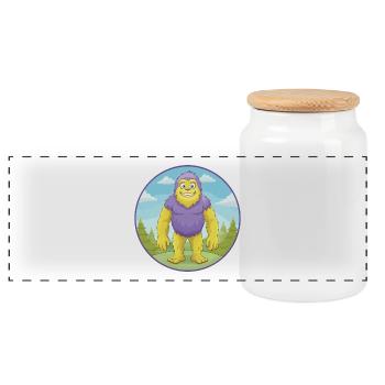 BigFoot Cute Kawaii Cartoon Clipart Animal Pet - Panoramic Cookie Jar with Wooden Lid - white - Front