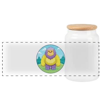 Yeti mignon kawaii dessin animé Clipart animal de compagnie - Boîte à biscuits avec couvercle en bois - blanc - Devant