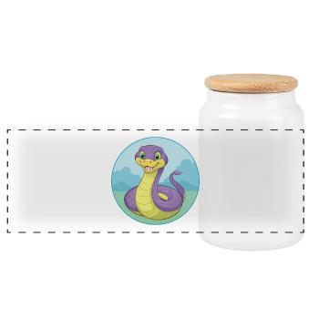 Kobra Niedliche Kawaii Cartoon Clipart Tier Haustier - Panorama Keksdose mit Holzdeckel - Weiß - Vorne