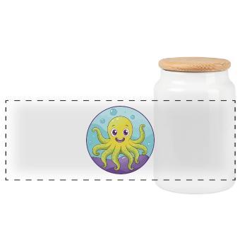 Octopus Cute Kawaii Cartoon Clipart Animal Pet - Panoramic Cookie Jar with Wooden Lid - white - Front