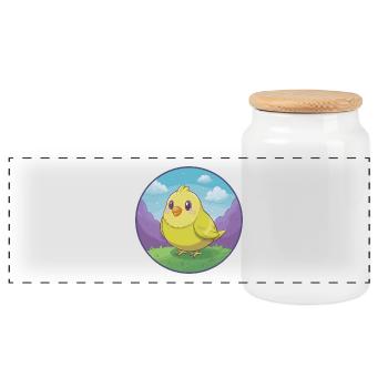 Canary Bird Cute Kawaii Cartoon Clipart Animal Pet - Panoramic Cookie Jar with Wooden Lid - white - Front