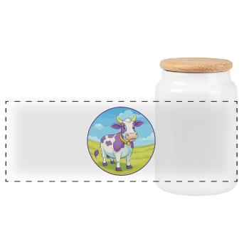 Kuh Niedlich Kawaii Cartoon Clipart Tier Haustier - Panorama Keksdose mit Holzdeckel - Weiß - Vorne
