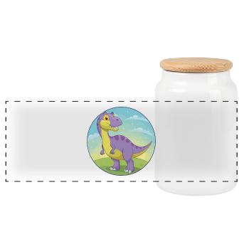 dinosaure mignon kawaii dessin animé clipart animal de compagnie - Boîte à biscuits avec couvercle en bois - blanc - Devant