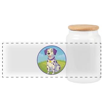 Dalmatiner Hund Niedlich Kawaii Cartoon Clipart Tier - Panorama Keksdose mit Holzdeckel - Weiß - Vorne