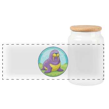 Walross Niedliche Kawaii Cartoon Clipart Tier Haustier - Panorama Keksdose mit Holzdeckel - Weiß - Vorne