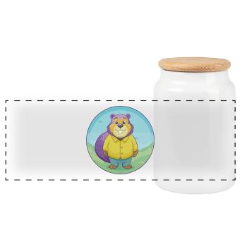 Beaver Cute Kawaii Cartoon Clipart Animal Pet - Panoramic Cookie Jar with Wooden Lid - white - Front