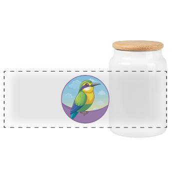 Mangeur d’abeilles mignon Kawaii dessin animé Clipart animal de compagnie - Boîte à biscuits avec couvercle en bois - blanc - Devant