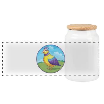 Rebhuhn Niedlich Kawaii Cartoon Clipart Tier Haustier - Panorama Keksdose mit Holzdeckel - Weiß - Vorne