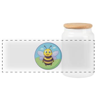 Abeille Mignon Kawaii Dessin animé Clipart Animal de compagnie - Boîte à biscuits avec couvercle en bois - blanc - Devant