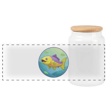 Saumon mignon Kawaii dessin animé Clipart Animal de compagnie - Boîte à biscuits avec couvercle en bois - blanc - Devant